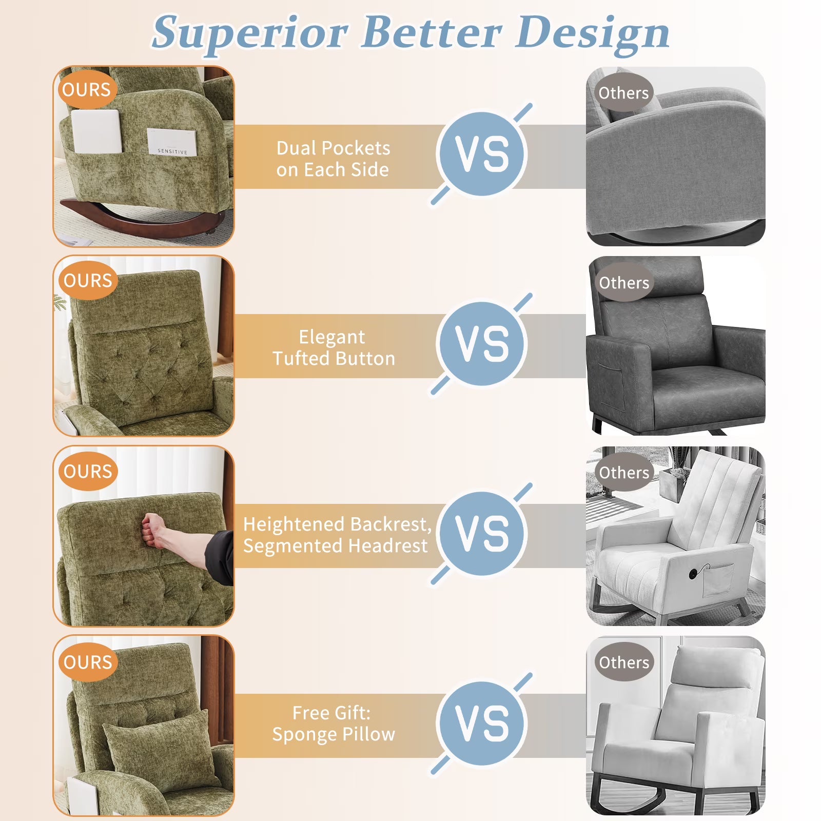 Solid Wood Lounge Chair with Side Pockets & Lumbar Pillow
