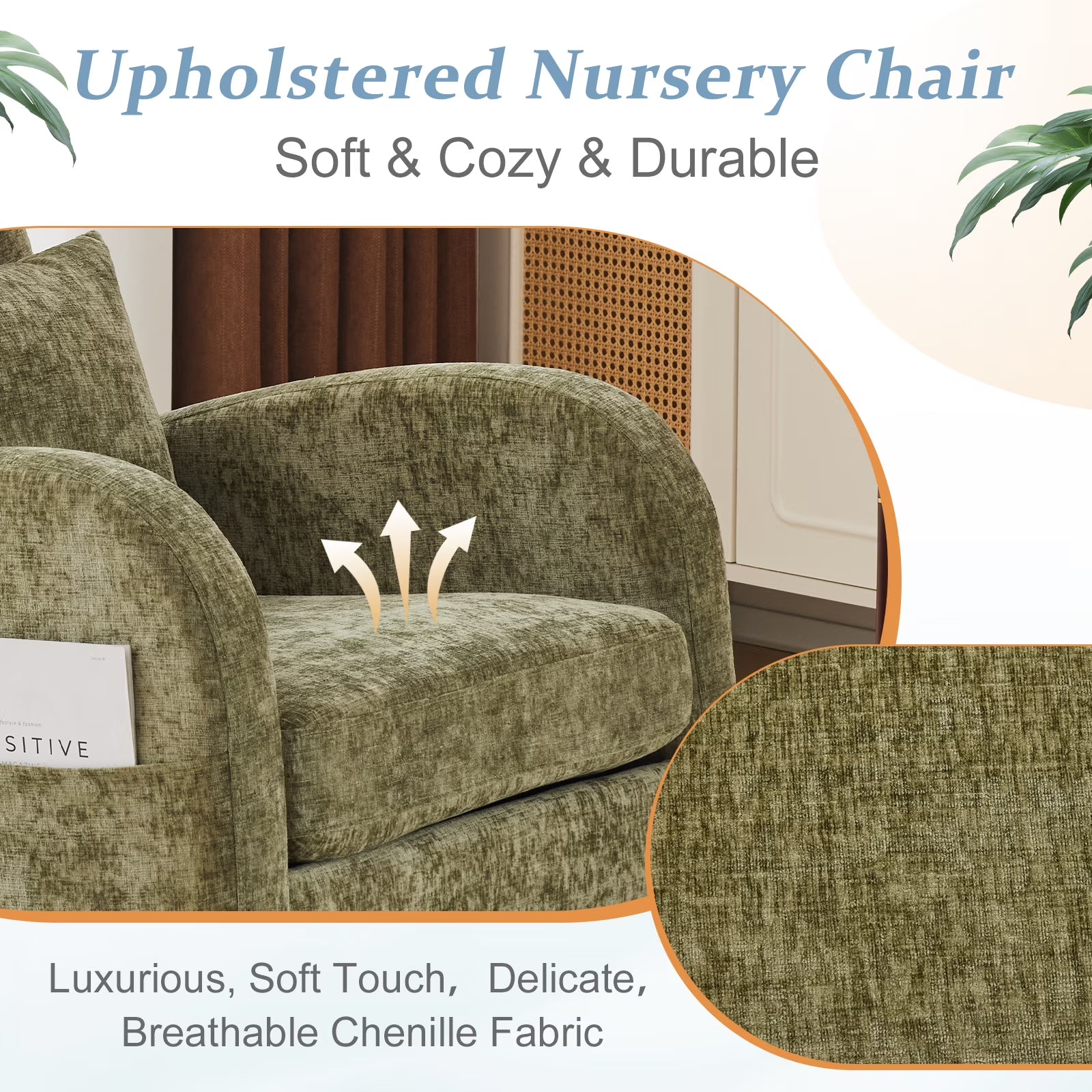 Solid Wood Lounge Chair with Side Pockets & Lumbar Pillow