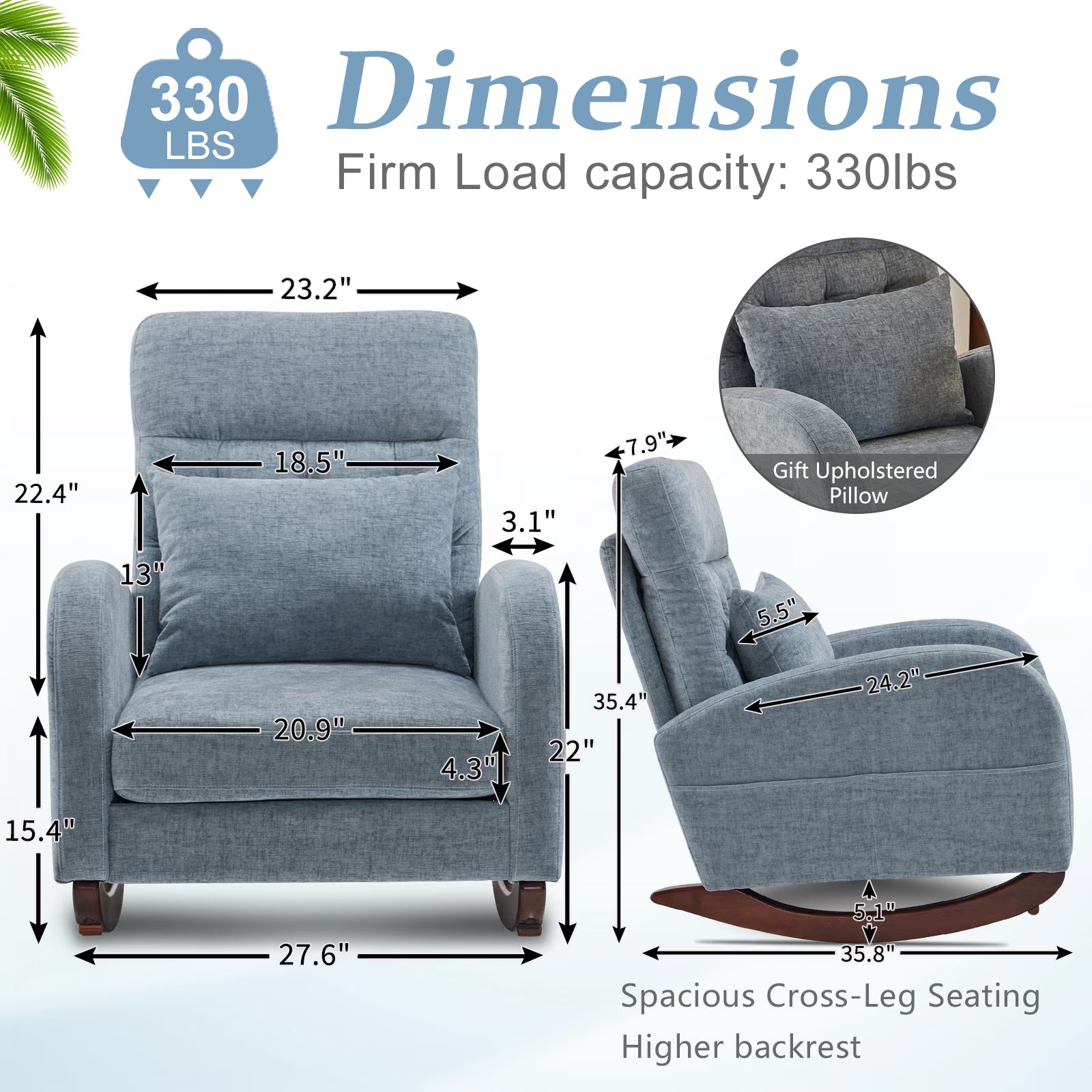 Solid Wood Lounge Chair with Side Pockets & Lumbar Pillow