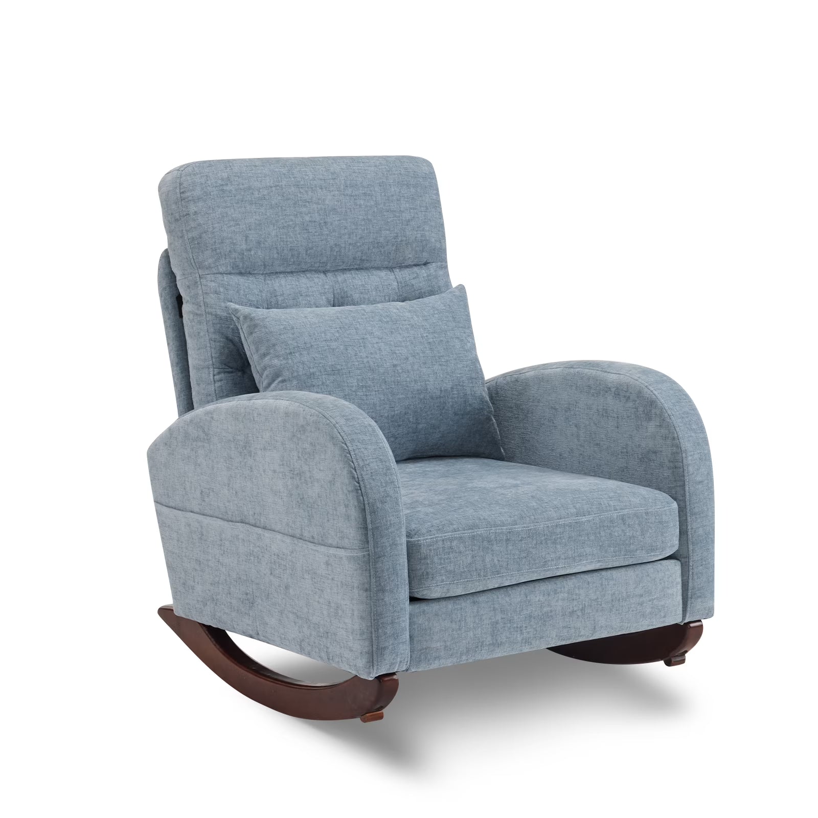 Solid Wood Lounge Chair with Side Pockets & Lumbar Pillow