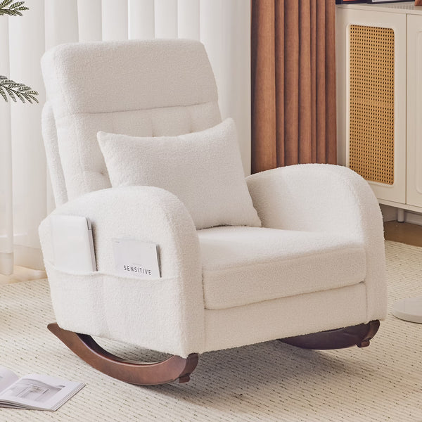 Solid wood frame lounge chair with high back and side pockets
