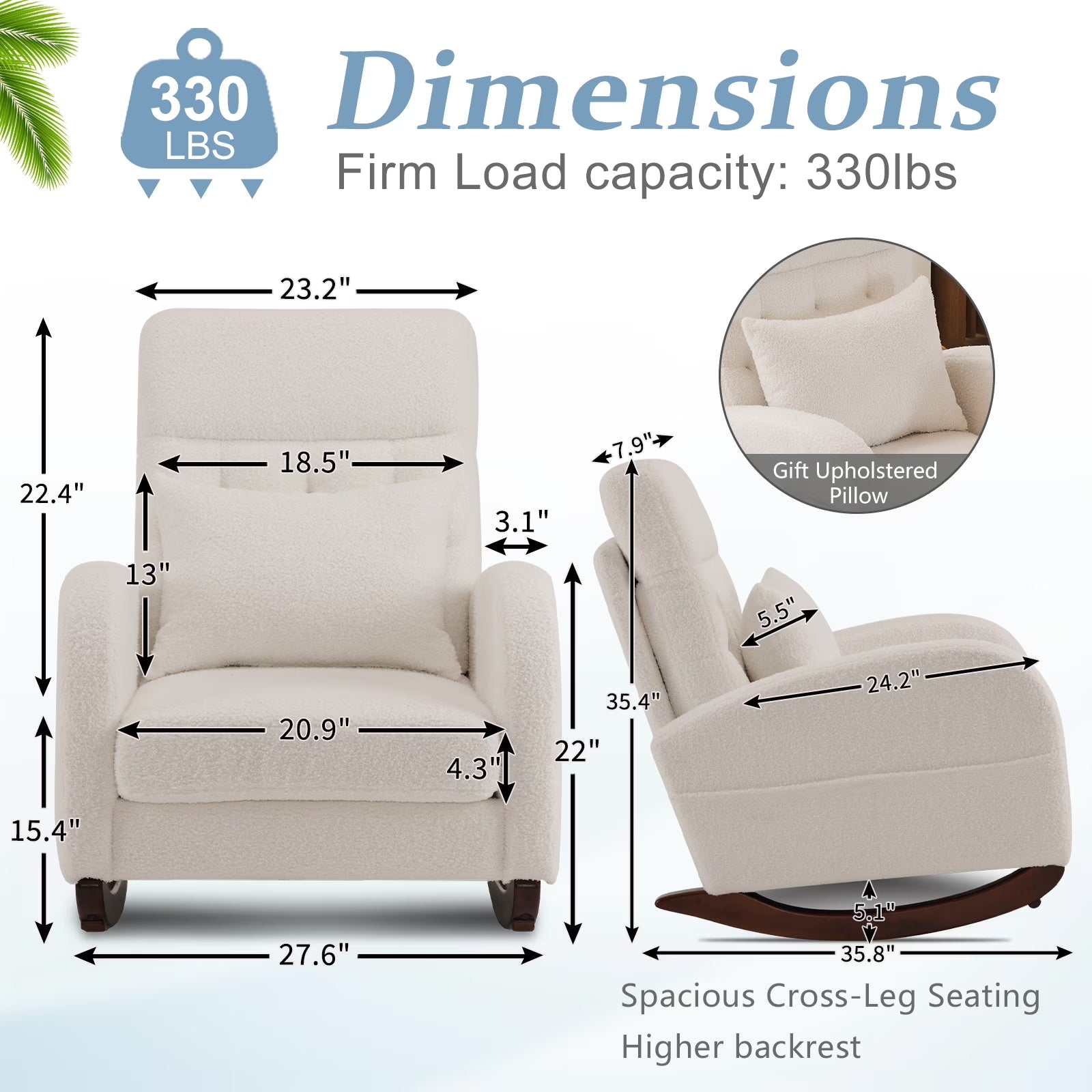 Solid Wood Lounge Chair with Side Pockets & Lumbar Pillow