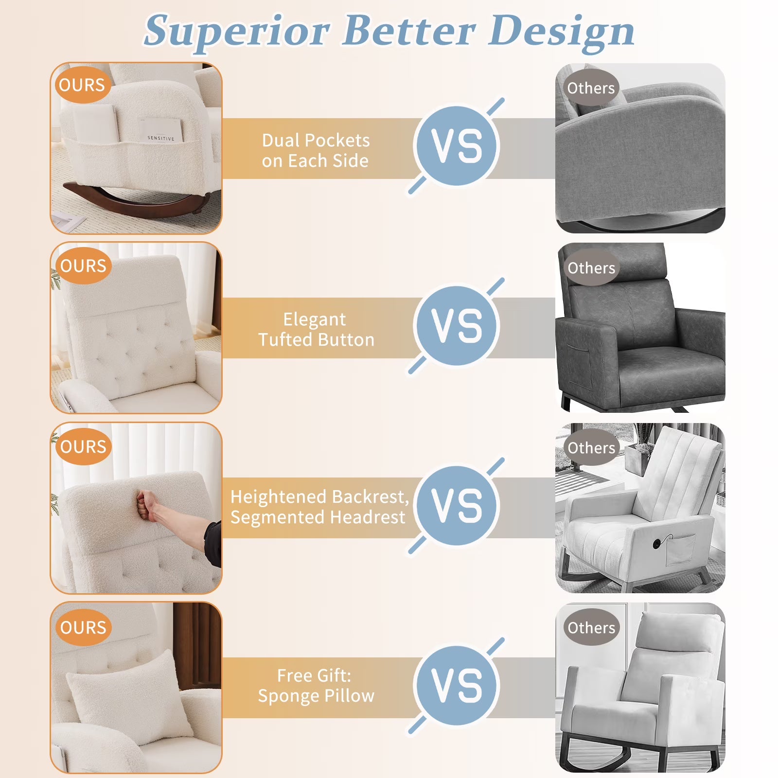 Solid Wood Lounge Chair with Side Pockets & Lumbar Pillow