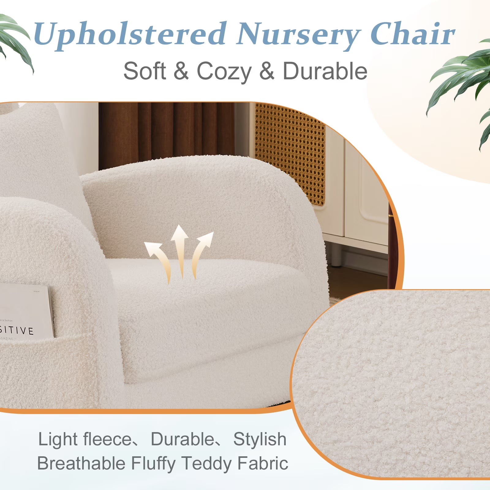 Solid Wood Lounge Chair with Side Pockets & Lumbar Pillow