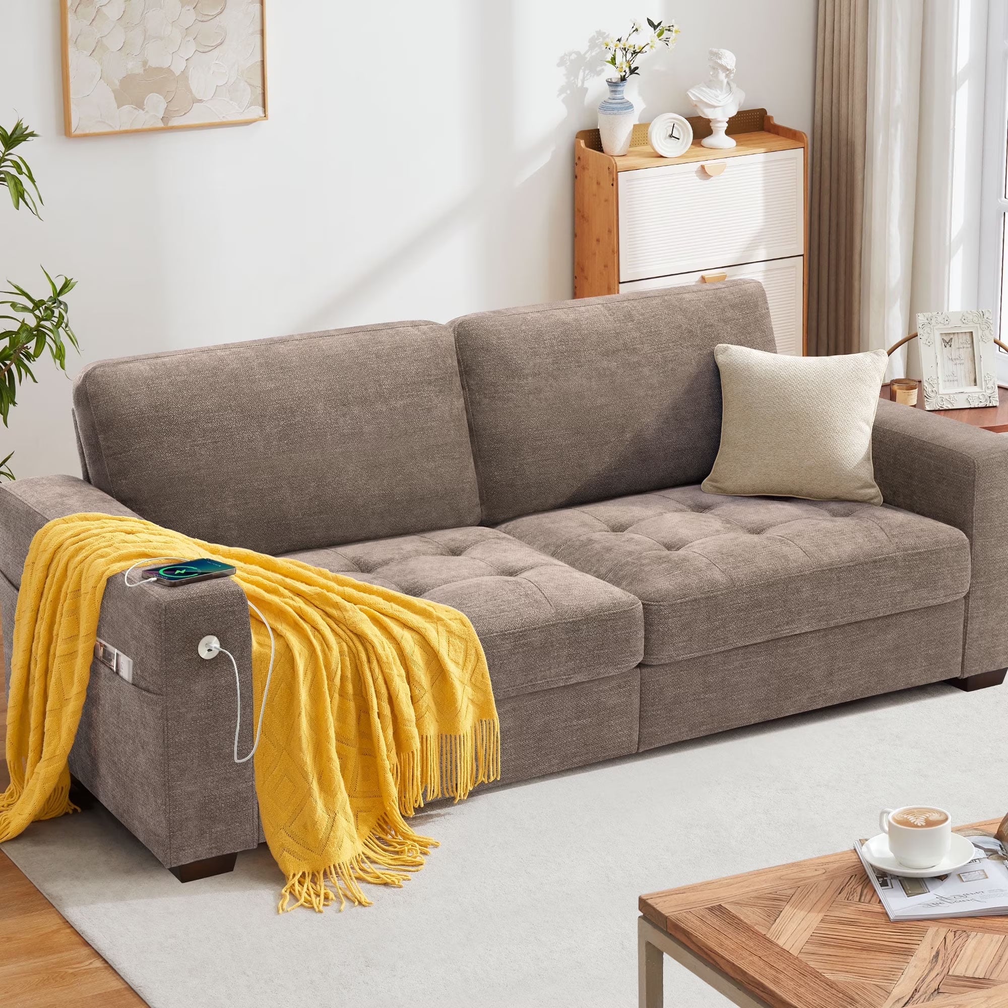 Bedluxury Chenille Sofa with USB Charging Ports – 70" 2-Seater / 89" 3-Seater