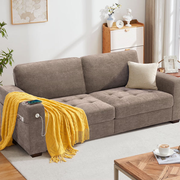 Bedluxury Chenille Sofa with USB Charging Ports – 70" 2-Seater / 89" 3-Seater