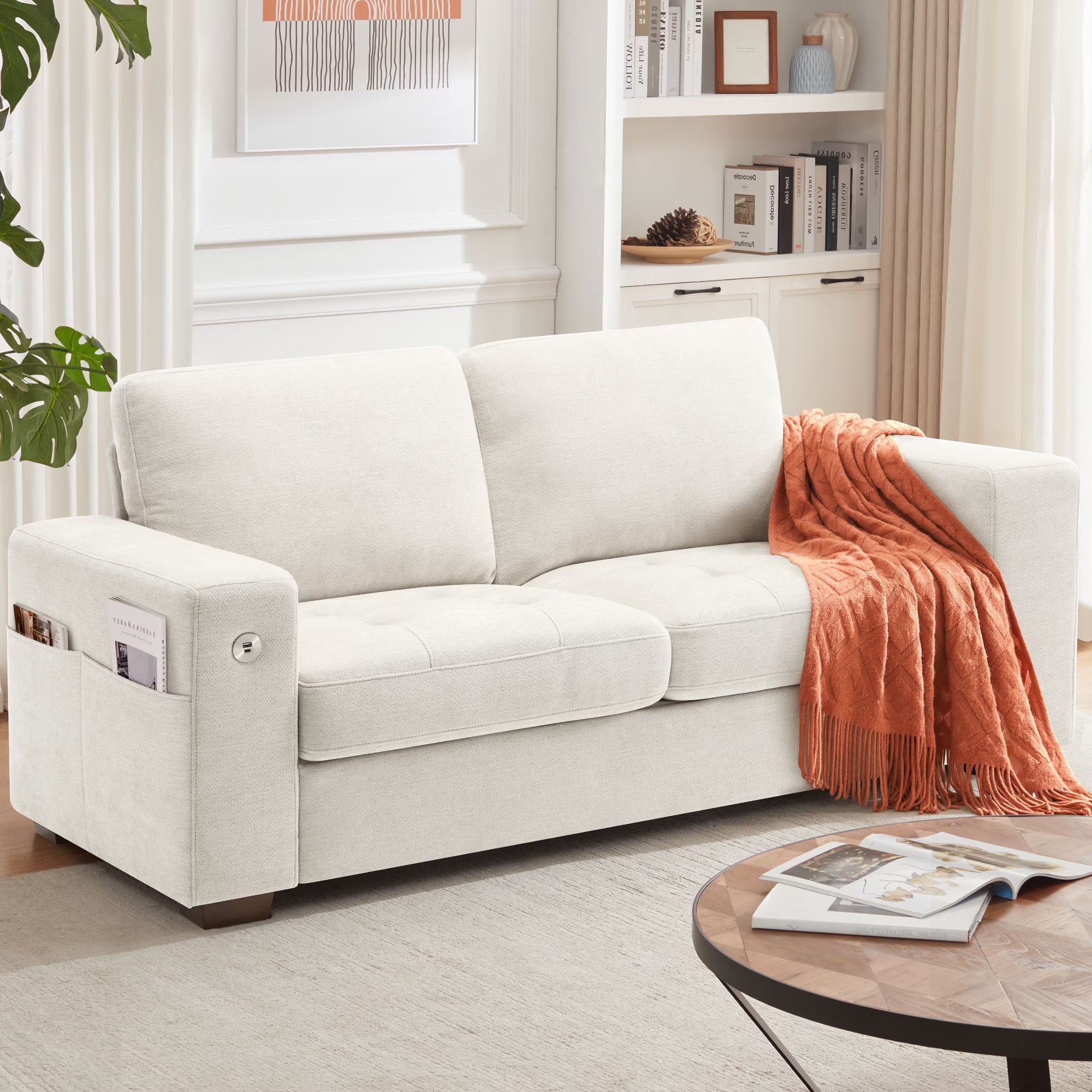 Bedluxury Chenille Sofa with USB Charging Ports – 70" 2-Seater / 89" 3-Seater